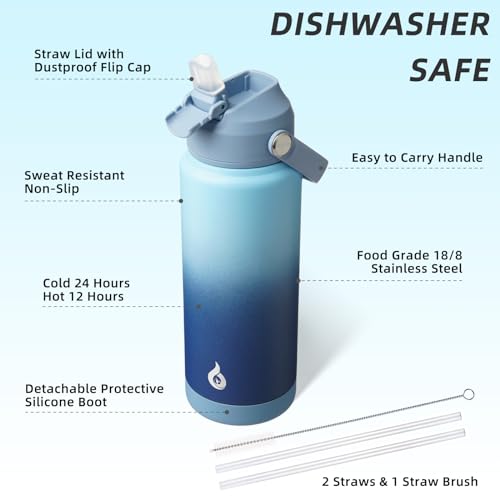 BJPKPK 24oz Insulated Water Bottle, Stainless Steel Bottle with Straw Lid - color: Sky, size: 24 Ounces