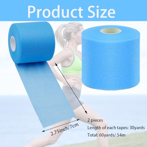 2 Rolls 60 Yards Pre-wrap Athletic Tape Foam Underwrap Tape Sports Foam Underwrap Bandage Athletic Foam Tape for Wrists Elbows Knees Ankles Hair (Blue) - color: Blue