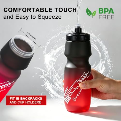 Bike Water Bottle 24oz Squeeze Leakproof Road Cycling Bottles with Cages - color: Black/White+Black/Red, size: 2‑Pack with Cages