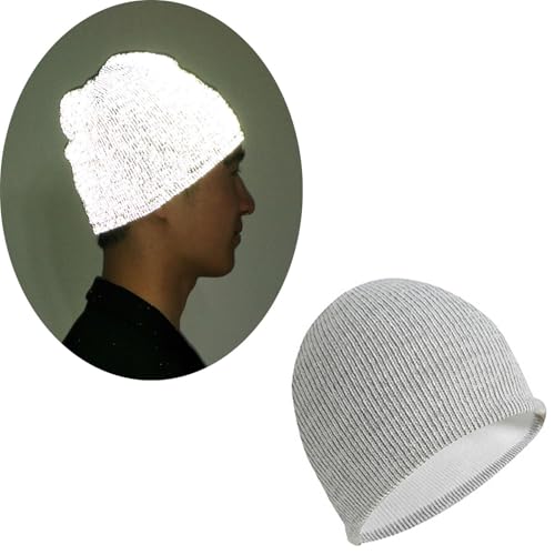 Reflective Beanie Hat High Visibility Warm Winter Loop Knit Cap Gifts for Women Men - color: White-1 Pack