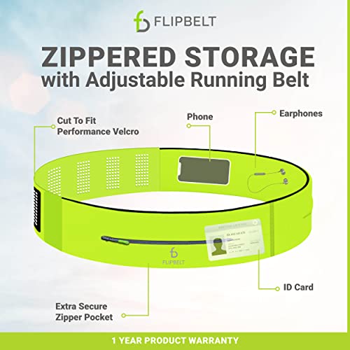 FlipBelt Zipper Running Belt, Waist Pack for Fitness and Running, US Company - color: Neon Yellow, size: One Size (Adjustable)