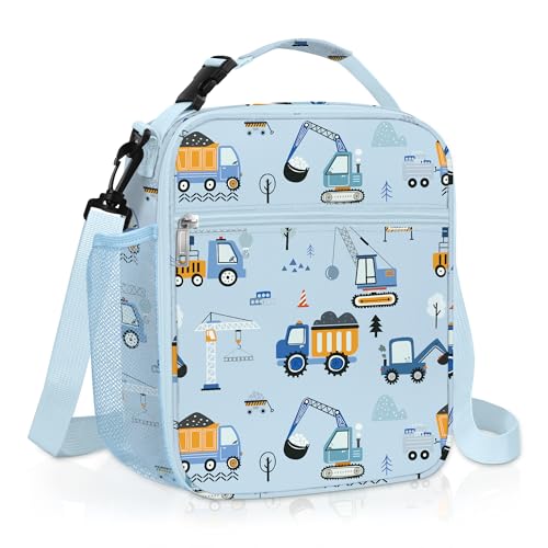 Clastyle Car Insulated Kid Lunch Bag for Boy Lunch Box, Blue Construction - color: Blue Construction