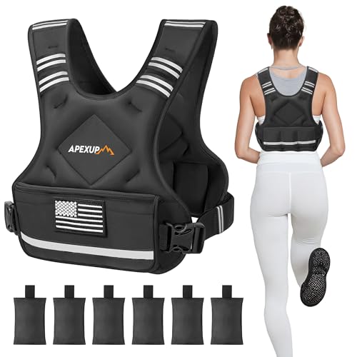 APEXUP Adjustable Weighted Vest, 4-10lb/12-18lb/20-32lb Vest with 6 Ironsand Weights and Large Pocket, Weight Vest for Men Women Strength Training, Running, Walking - color: Black, size: 4-10lbs