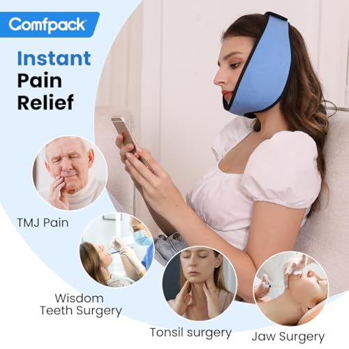 Comfpack Face Ice Pack Wrap for TMJ Relief with 4 Reusable Gel Packs - color: Blue