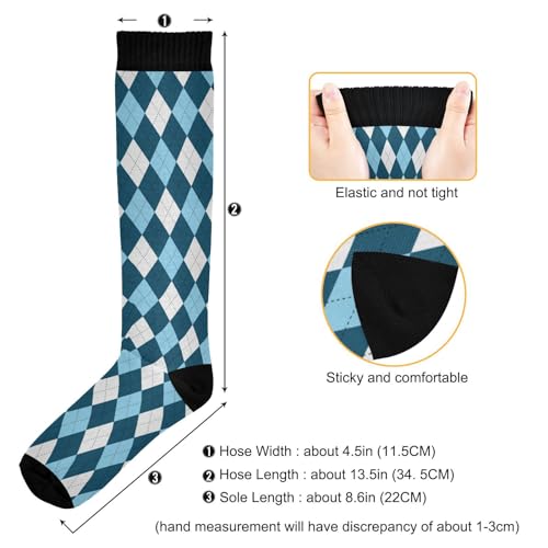 JUNZAN Buffalo Plaid Red Black Knee High Socks Compression Socks for Women Men Kid for Running Sports Nurse - color: Argyle Plaid Blue White