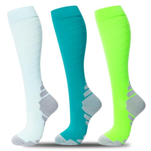 fenglaoda 3 Pairs Compression Socks for Women & Men Knee High Nurse Pregnant Cute Medical Running Travel Athletic - color: 00-3pairs-19, size: Large-X-Large