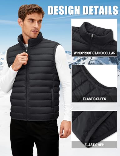 TACVASEN Men's Lightweight Packable Puffer Winter Warm Vests Outerwear - color: Black, size: Large