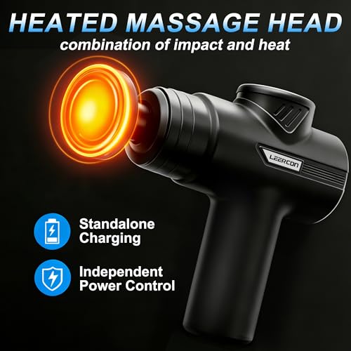 LEERCON Massage Gun with Heat, Deep Tissue Back Massager Gun Gifts for Men - color: E-black