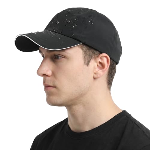 Waterproof Baseball Cap Running Hat Mens Womens Rain Hat Quick Dry Golf Hat with Sweatband Outdoor Breathable Sports Cap - color: Black