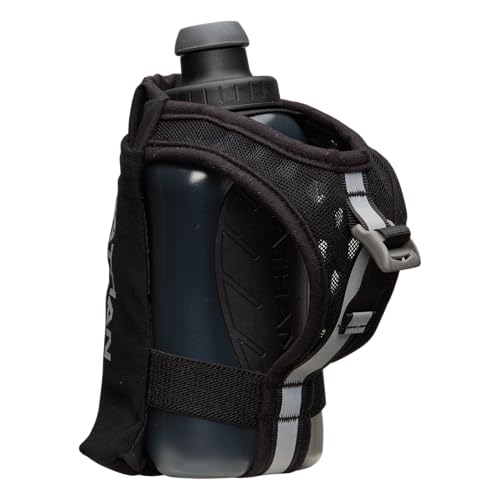 Nathan SpeedDraw 2 Handheld Running Water Bottle Flask – Ergonomic Grip, Blast Valve Cap, Phone & Key Storage Pockets, Reflective Design - 12oz, Black - color: 12oz - Black