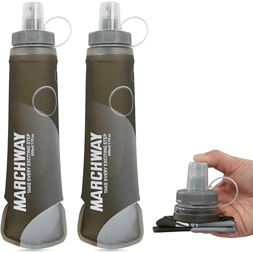 MARCHWAY Soft Flask Collapsible Water Bottle with Wide Mouth, 300ml/500ml - color: Grey, size: 500 ml/17 oz