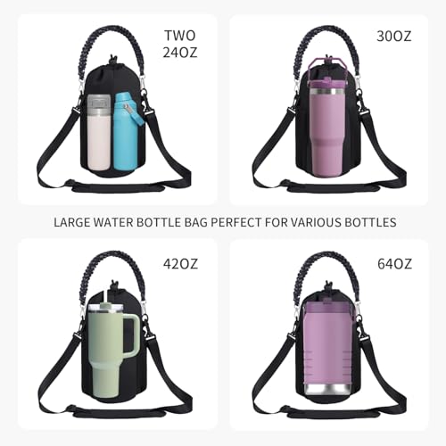 sportsnew Large Water Bottle Bag for 32/40/64oz Cup & Tumbler,Crossbody Insulated Cup Sleeve Bottle Holder Carrier with Strap - color: Black