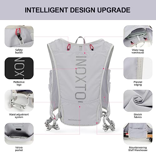 INOXTO Running Hydration Vest Backpack,Lightweight Insulated Pack with 1.5L Water Bladder Bag Daypack for Hiking Trail Running Cycling Race Marathon for Women Men - color: light gray
