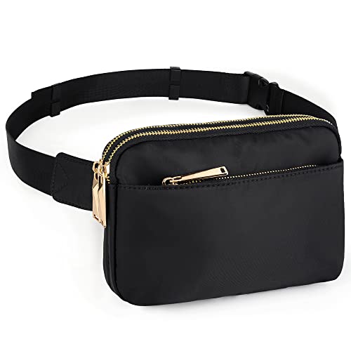 UTO Fanny Pack Crossbody Belt Purse Chest Waist Hip Travel Hiking Bumbag - color: 01222 Black (Gold Zip)