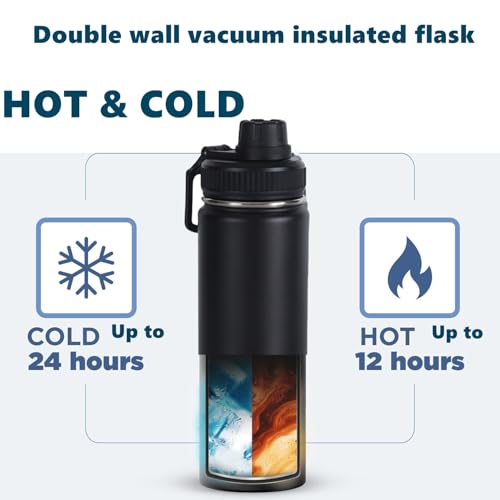 Wide Mouth Insulated Sports Water Bottle,Double wall Stainless Steel Vacuum flask with Leakproof Lid (Black, 25 Ounces) - size: 25 Ounces