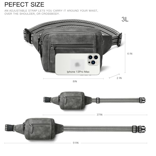 LATMAP 3L TRIPLE ZIP Fanny Packs Belt Bag For Women Men Crossbody Waist Pack Sling Chest Bum Travel Bag Purse Faux Leather Fashion Cute Dark Grey - color: Dark Grey