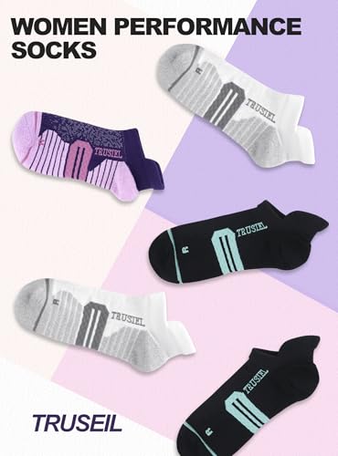Trusiel Ankle Compression Socks for Women Running Moisture Wicking 5 Pairs - color: Black Purple White, size: 6-9