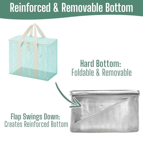 VENO 2 Pack Insulated Grocery Bags, Hard Bottom, Evergreen - color: Evergreen, size: 15.7"W x 12.6"H x 8.7"D - 2 Pack