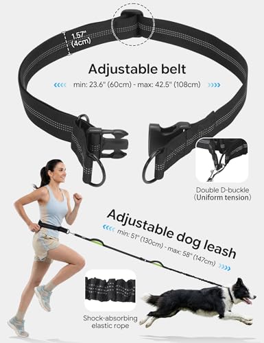Pecute Hands Free Dog Leash for Small Dogs, Waist Belt with Pouch, No Pull - color: Black, size: S(11-33lbs)