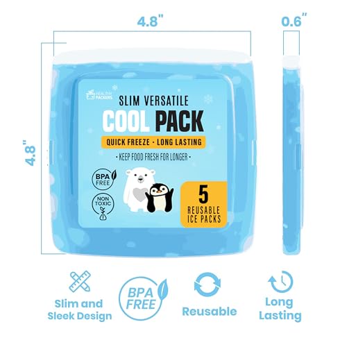 Healthy Packers Ice Packs for Lunch Boxes, Slim, Reusable, Clear 5pk Square - color: 5-Pack (Clear)