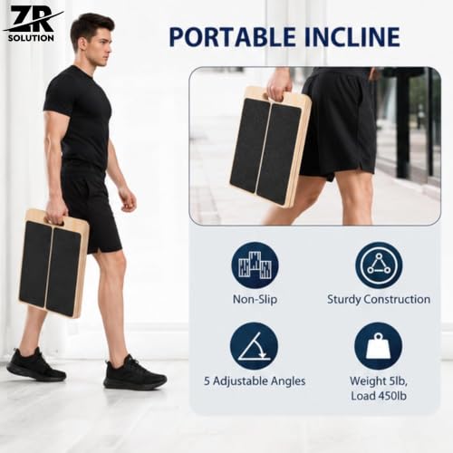 Slant Board 5 Angles Adjustable Incline Board Calf Stretching Portable Wooden Slant Board Non-Slip Incline Wedge Stretcher Squats Physical Therapy Foot Leg Knees Toes Heel Ankle Mobility Training
