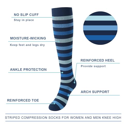 Junely Compression Socks for Women Knee High Striped Polka Dot Stockings - color: A4-blue