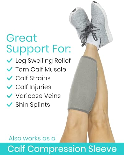 Vive Calf Brace - Adjustable Shin Splint Support - Lower Leg Compression Wrap Increases Circulation, Reduces Muscle Swelling - Calf Sleeve for Men and Women - Pain Relief (Gray) - color: Gray