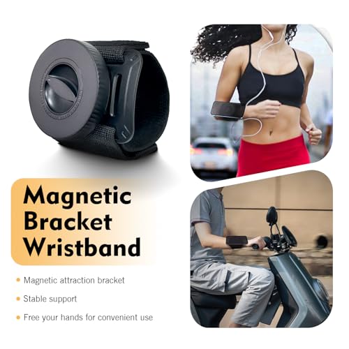 Wristband Phone Holder, Super Adsorption Hands-free Motorcycle Phone Mount, Adjustable Sports Armband Mobile Holder with Breathable Elastic Webbing, for Biking Walking Live Broadcast (Black)