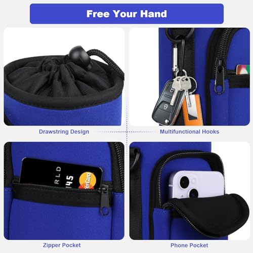 Crossbody Water Bottle Holder with Strap, Phone Pocket(Blue, 32, Ounces) - color: Blue