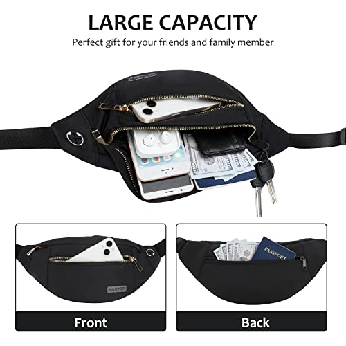 Fashion Cross body Fanny Pack Shoulder Bag for Women Men with Gold Zipper - color: Black(upgrade Fabric Gold Metal Zipper), size: Large