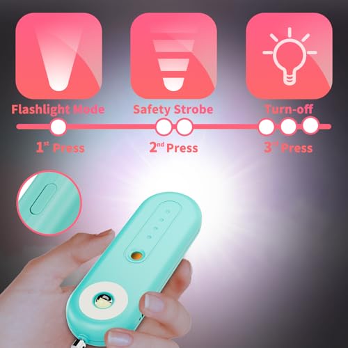 Rechargeable Personal Safety Alarm for Women - 130dB Self Defense Keychain Siren Whistle with SOS Strobe Light, Low Battery Notice - Security Protection Devices for Kids Elderly College Essentials - color: Rechargeable - Aqua
