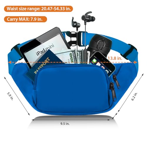 Large Fanny Pack for Women Men - Syican Waist bag with 3-Zipper Pockets - color: Light blue+Extended Belt