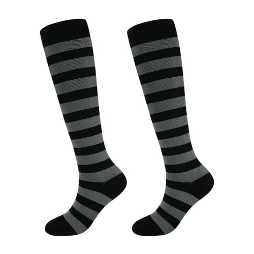 Junely Compression Socks for Women Knee High Striped Polka Dot Stockings - color: Black Grey