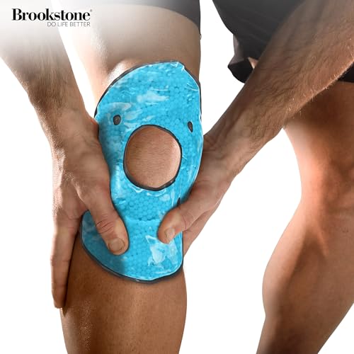 Brookstone Knee Ice Pack Wrap with Silica Beads - Hot & Cold Therapy for Pain Relief - Reusable Ice Packs for Knees for Swelling, Injuries & Post-Surgery Recovery, Ideal Mothers Day Gift, Azure Blue - color: Azure Blue