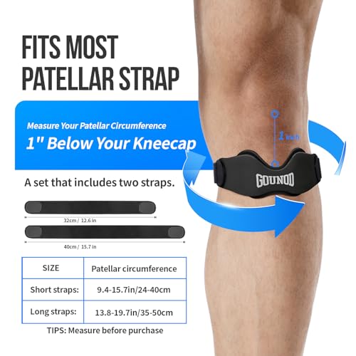 GOUNOD Patellar Tendon Support Strap 2 Pack,Silicone Knee Strap for Knee Pain Relief,Patella Band for Basketball, Jumpers Knee, Tendonitis, Running, Hiking, Soccer, Osgood Schlatter（Black） - color: Black