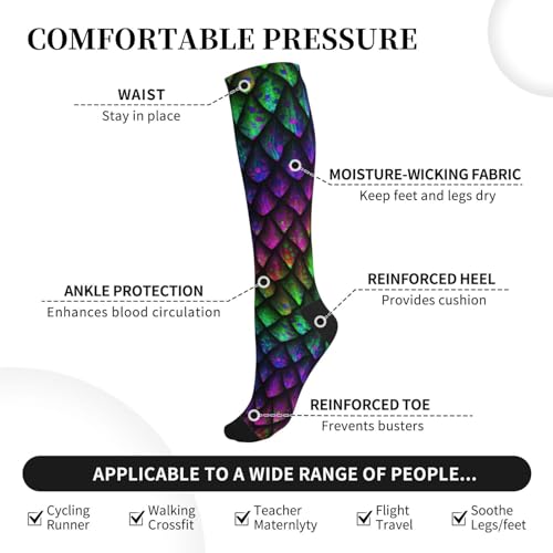 Compression Socks Women And Men For Nurses Travel Pregnancy Recovery Running Athletic - color: Rainbow Dragon Scales Skin
