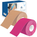Kinesiology Tape Uncut | 2 Rolls of Athletic Sports Tape in Pink and Beige | 16ft Length and 2'' Width per Roll | Waterproof • Skin-Friendly • Elastic | Ideal for Sports | axion - color: Pink Beige