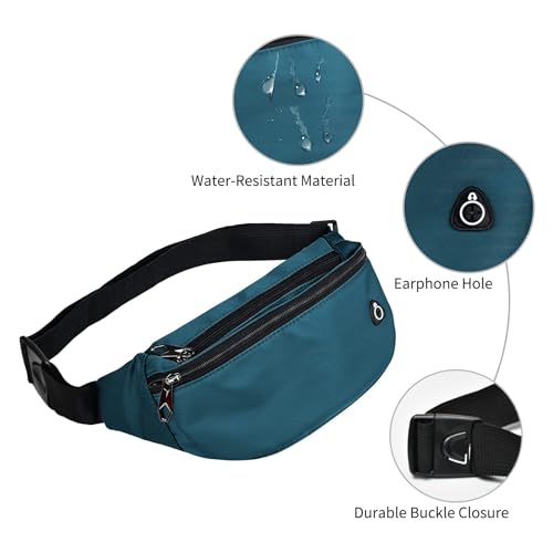 Fanny Packs for Men and Women Water-Repellent Sports Waist Pack Bag - color: 1pack-Ball Pattern Teal Blue