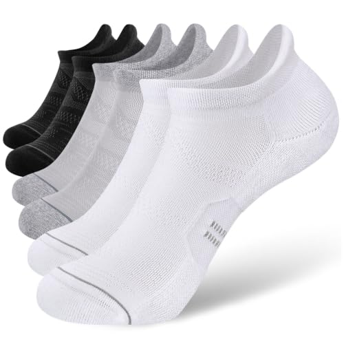 CS CELERSPORT 6 Pack Women's Ankle Running Socks Cushioned Low Cut Tab Athletic Socks - color: White*2+black*2+grey*2, size: Medium