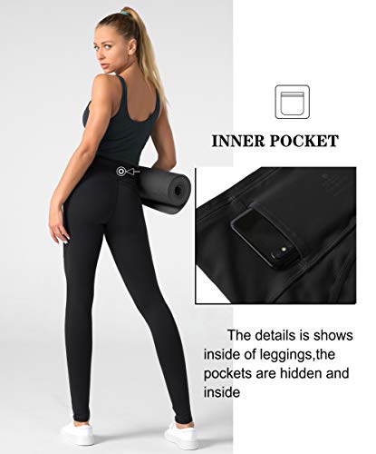 Dragon Fit Women's High Waisted Yoga Leggings 3 Pockets Workout Pants - color: Black, size: Medium