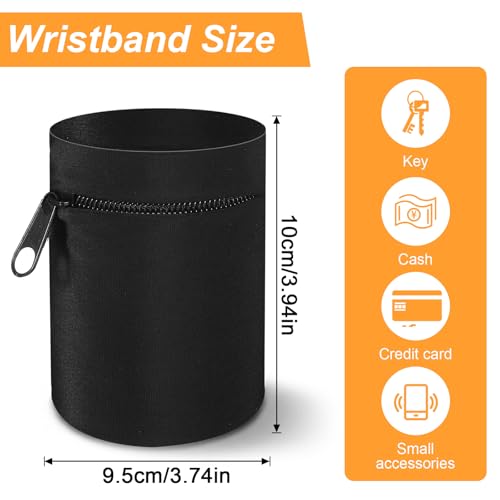 Nogeqi 2PCS Wrist Wallet for Men Women Armband Wrist Pouch Wristbands Sweatbands Anti Theft Wallet for Outdoor Sports Running Workout RFID Zipper Pouch (Black)
