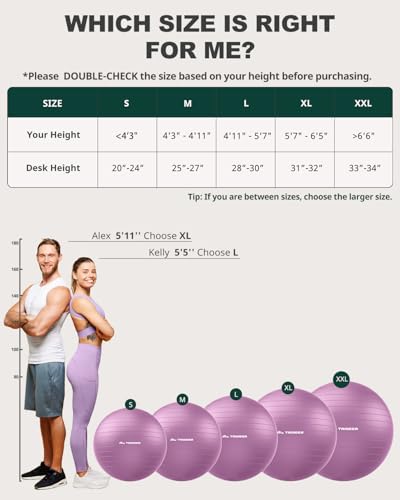 Trideer Yoga Ball for Exercise, Pregnancy, Exercise Ball, Pump Included - color: Bellflower Purple, size: L(23-26ines/58-65cm)