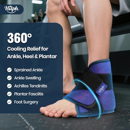 Hilph Ankle Heel Ice Pack Wrap for Plantar Fasciitis with Massage Ball, Ice & Compression Therapy Flexible Foot Gel Ice Pack Wrap for Ankle Sprain