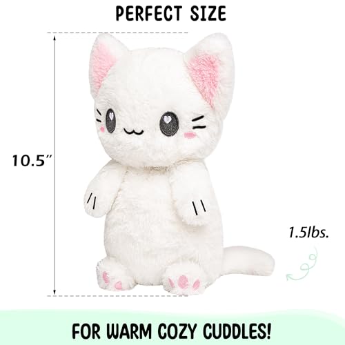 White Cat Microwavable 1.5 lbs Unscented Heating Pad for Women and Kids- Cute Soft Cozy Pillow Plush Heatable Warm Stuffed Animals - Kawaii Hot and Cold Plushie - White Cat Gifts for Girls and Women - color: White Cat