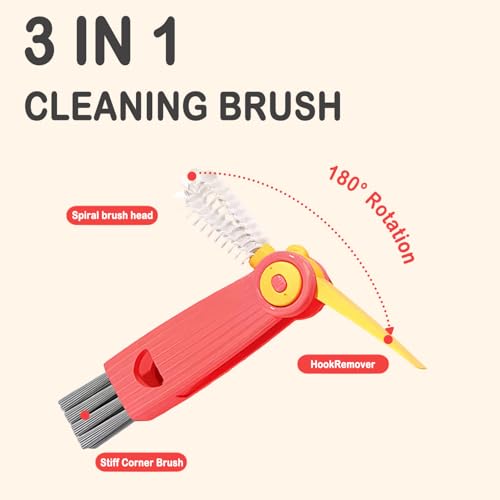 3 in 1 Cup Lid Gap Cleaning Brush Set, 3PCS Multifunctional Bottle Cleaner Bottle Cleaning Brush for Bottle Gaps Home Kitchen Cleaning Tools Mixed Colors - color: Red,green,blue