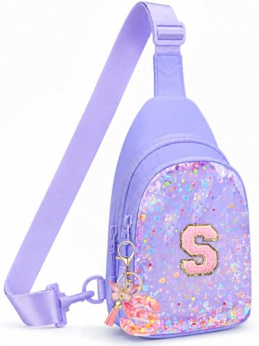 Birthday Gifts for for Girls Women- Small Initial Sling Bag Cross Body Bag Fanny Pack for Girls Purple Clear S - color: Purple Clear