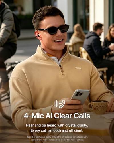 Baseus Bowie MC2 Open Ear Clip On Earbuds, CloudComfort 2.0 Wrap-Around Design, LDAC Hi-Res Audio, Bluetooth 6.0, 55H Playtime, 4-Mic AI Clear Call, IP67 Waterproof for Running Gym Workouts - color: Black