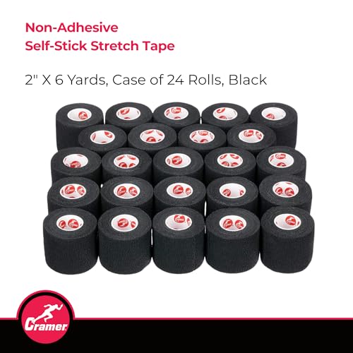 Cramer Eco-Flex Self-Stick Stretch Tape, Cohesive Tape, Flexible Elastic Sports Tape, Athletic Training Supplies, Easy Tear Self-Adherent Bandage Wrap, Bulk Cases, 6 Yard Rolls, Compression Tape - color: Black, size: 2 in x 6 yd - 24 Rolls