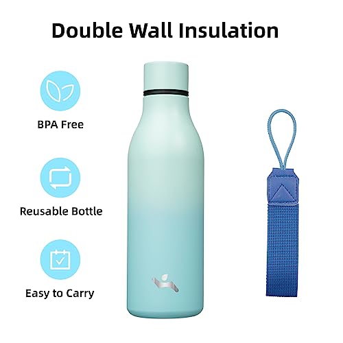 Konokyo 18 oz Insulated Stainless Steel Metal Water Bottle with Strap - color: Mint, size: 18 Ounces
