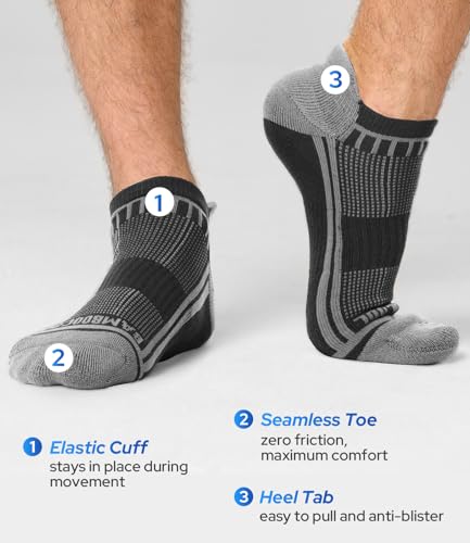 BAMBOO COOL Mens Athletic Ankle Socks Moisture Wicking Cushioned 8 Pack - color: 6b-grey*6, size: X-Large